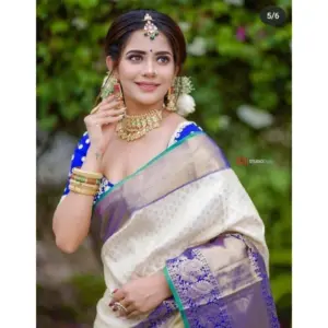 Women's Litchi Silk Printed Saree with Blouse – Off White