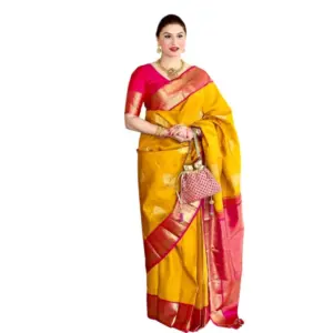 Women's Litchi Silk Printed Saree with Blouse – Yellow