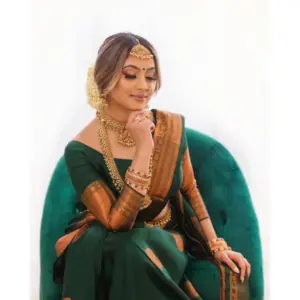 Women's Litchi Silk Printed Saree with Blouse – Green