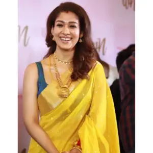 Women's Litchi Silk Printed Saree with Blouse – Yellow