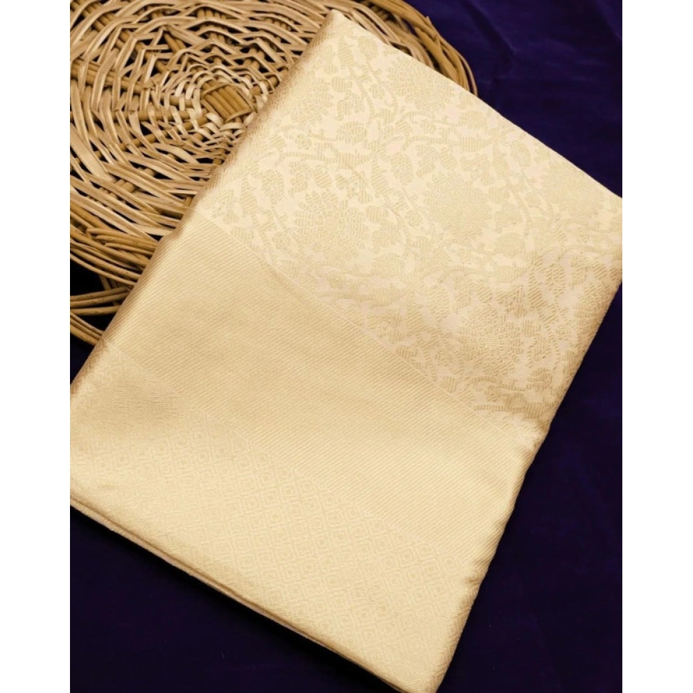 Women's Litchi Silk Printed Saree with Blouse – Gold