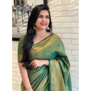 Women's Litchi Silk Printed Saree with Blouse – Green