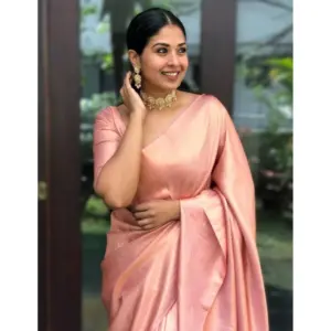Women's Litchi Silk Printed Saree with Blouse – Peach