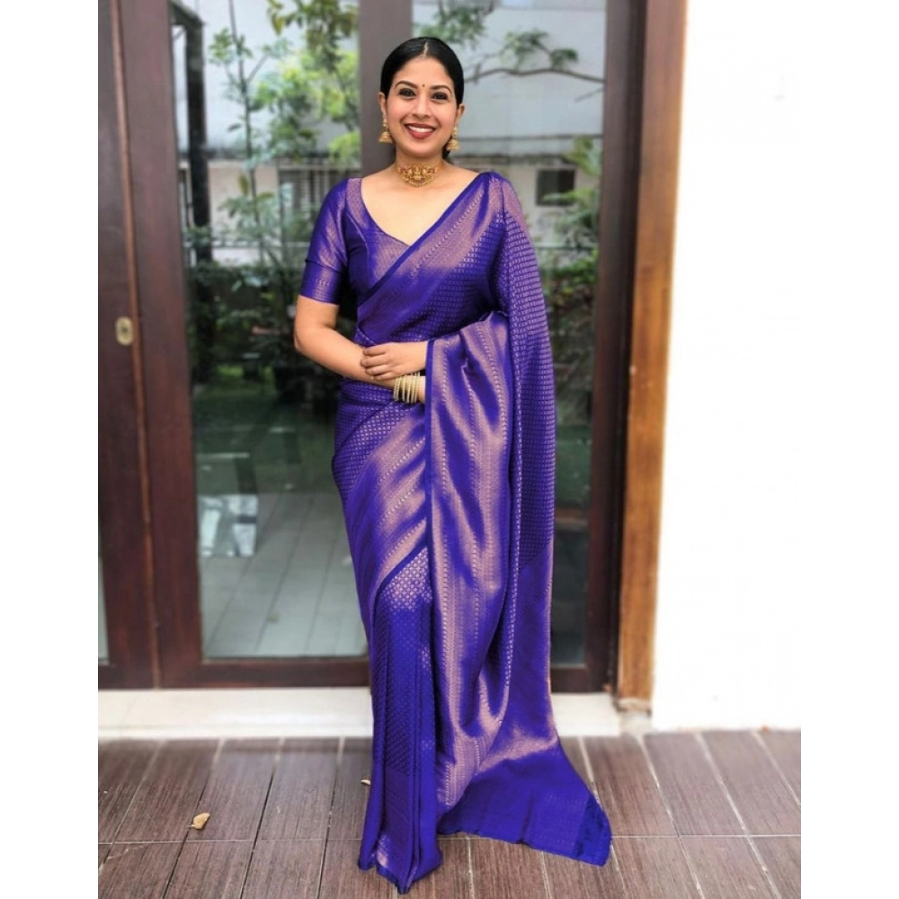 Women's Litchi Silk Printed Saree with Blouse – Purple