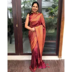 Women's Litchi Silk Printed Saree with Blouse – Red