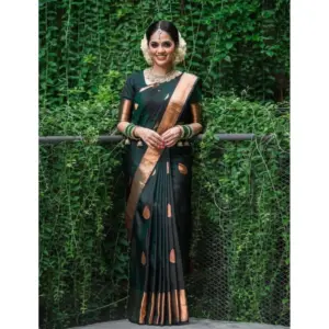 Women's Litchi Silk Printed Saree with Blouse – Green