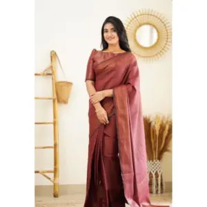 Women's Litchi Silk Printed Saree with Blouse – Maroon