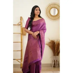 Women's Litchi Silk Printed Saree with Blouse – Purple