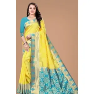 Women's Litchi Silk Printed Saree with Blouse – Yellow