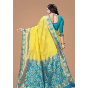 Women's Litchi Silk Printed Saree with Blouse – Yellow