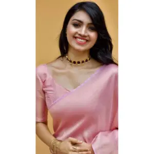 Women's Litchi Silk Printed Saree with Blouse – Light Pink
