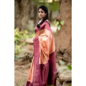 Women's Litchi Silk Printed Saree with Blouse – Beige