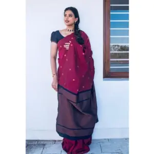 Women's Litchi Silk Printed Saree with Blouse – Red
