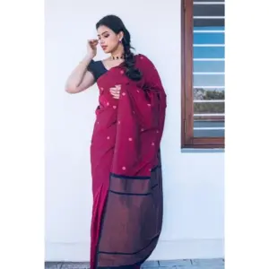 Women's Litchi Silk Printed Saree with Blouse – Red