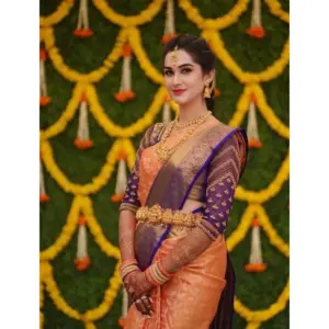 Women's Litchi Silk Printed Saree with Blouse – Orange