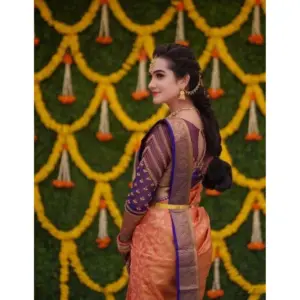 Women's Litchi Silk Printed Saree with Blouse – Orange
