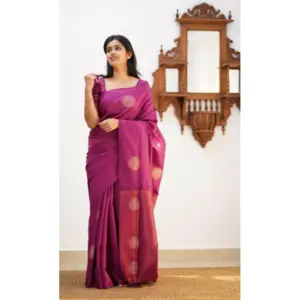 Women's Litchi Silk Printed Saree with Blouse – Dark Pink