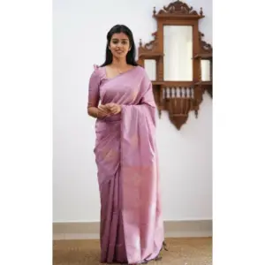 Women's Litchi Silk Printed Saree with Blouse – Light Pink