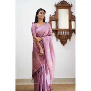 Women's Litchi Silk Printed Saree with Blouse – Light Pink