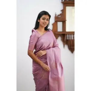 Women's Litchi Silk Printed Saree with Blouse – Light Pink