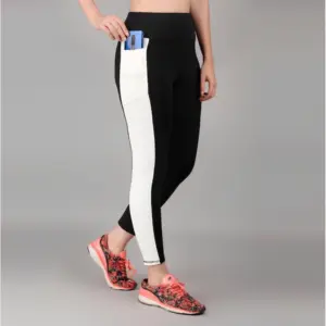 Generic Women's Polyester Solid Ankle length High Waisted Tights (Black)