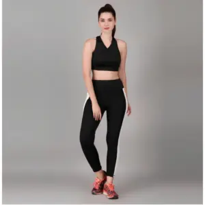 Generic Women's Polyester Solid Ankle length High Waisted Tights (Black)