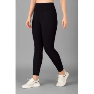 Generic Women's Polyester Solid Ankle length High Waisted Tights (Black)