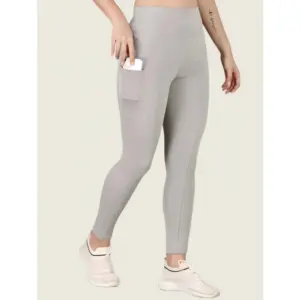 Generic Women's Polyester Solid Ankle length High Waisted Tights (Grey)