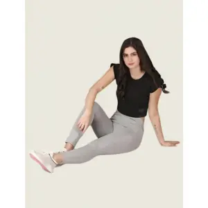 Generic Women's Polyester Solid Ankle length High Waisted Tights (Grey)