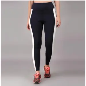 Generic Women's Polyester Solid Ankle length High Waisted Tights (Navy Blue)