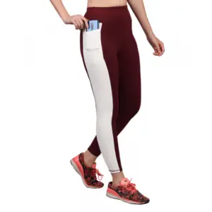 Generic Women's Polyester Solid Ankle length High Waisted Tights (Maroon)