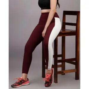 Generic Women's Polyester Solid Ankle length High Waisted Tights (Maroon)