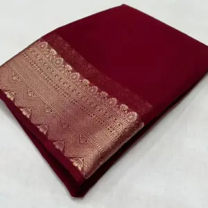 Women's Crepe Chit Pallu Solid Saree with Blouse – Maroon