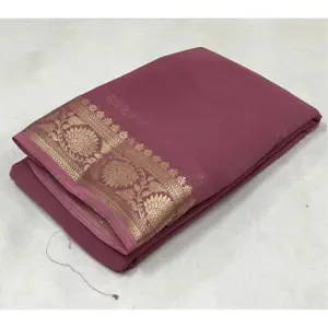 Women's Crepe Chit Pallu Solid Saree with Blouse – Peach
