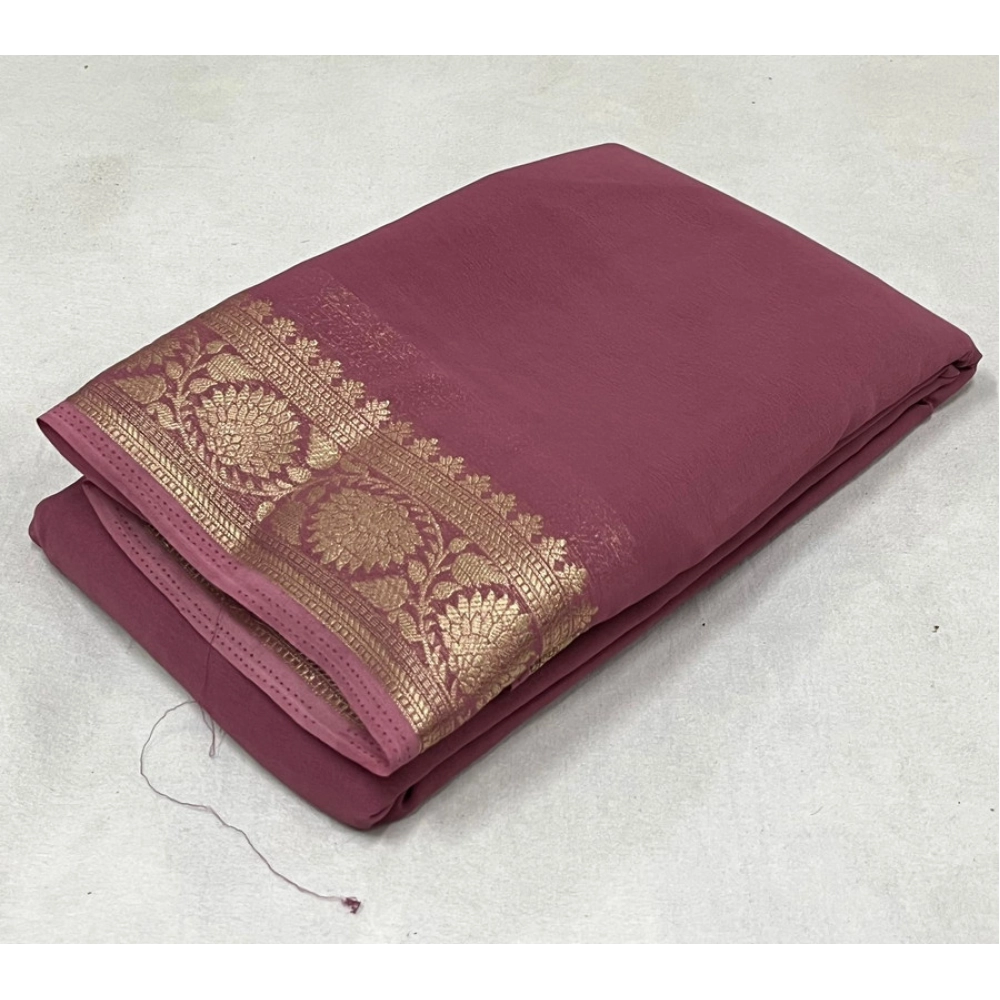 Women's Crepe Chit Pallu Solid Saree with Blouse – Peach