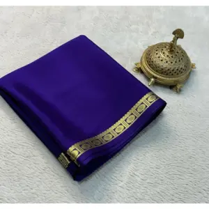 Women's Crepe Chit Pallu Solid Saree with Blouse – Dark Purple