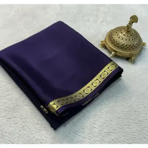 Women's Crepe Chit Pallu Solid Saree with Blouse – Navy Blue