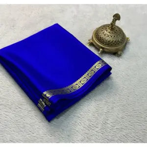 Women's Crepe Chit Pallu Solid Saree with Blouse – Blue