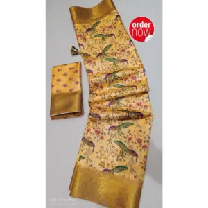 Women's Digital Dolla Silk Printed Saree with Blouse – Mustard