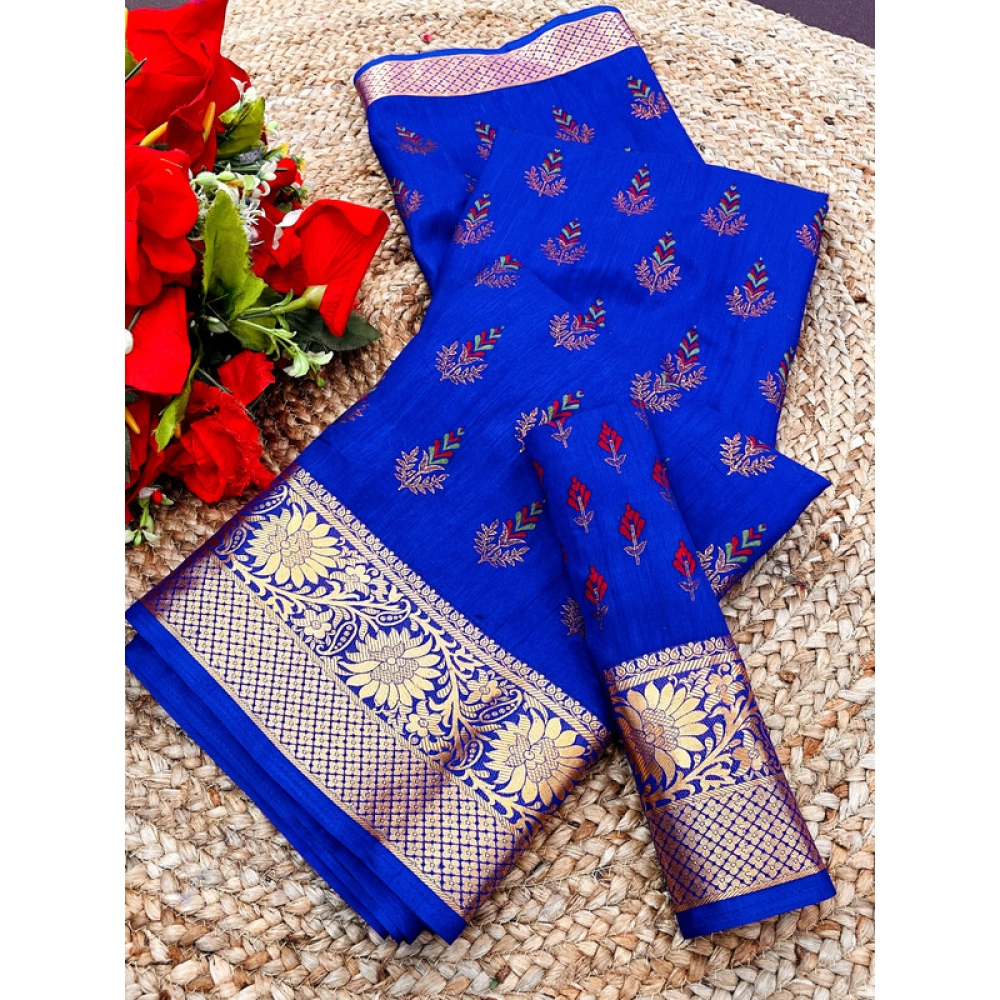 Women's Digital Dolla Silk Printed Saree with Blouse – Blue