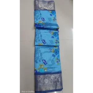 Women's Digital Dolla Silk Printed Saree with Blouse – Sky Blue