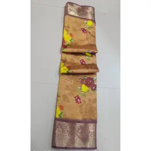 Women's Digital Dolla Silk Printed Saree with Blouse – Mustard