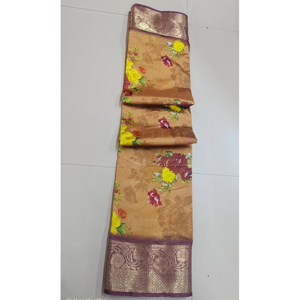 Women's Digital Dolla Silk Printed Saree with Blouse – Mustard
