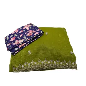 Women's Soft Silk Stone Work Saree Saree with Blouse – Green