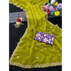 Women's Soft Silk Stone Work Saree Saree with Blouse – Green