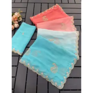 Women's Geogette Digital Print Saree Saree with Blouse – Blue