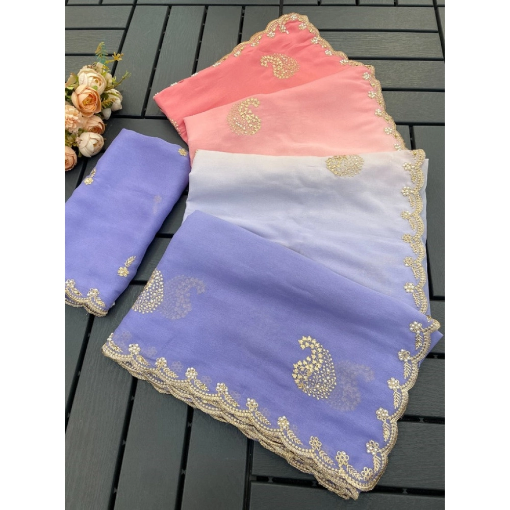 Women's Geogette Digital Print Saree Saree with Blouse – Purple