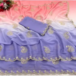 Women's Geogette Digital Print Saree Saree with Blouse – Purple