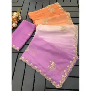 Women's Geogette Digital Print Saree Saree with Blouse – Wine