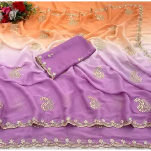Women's Geogette Digital Print Saree Saree with Blouse – Wine